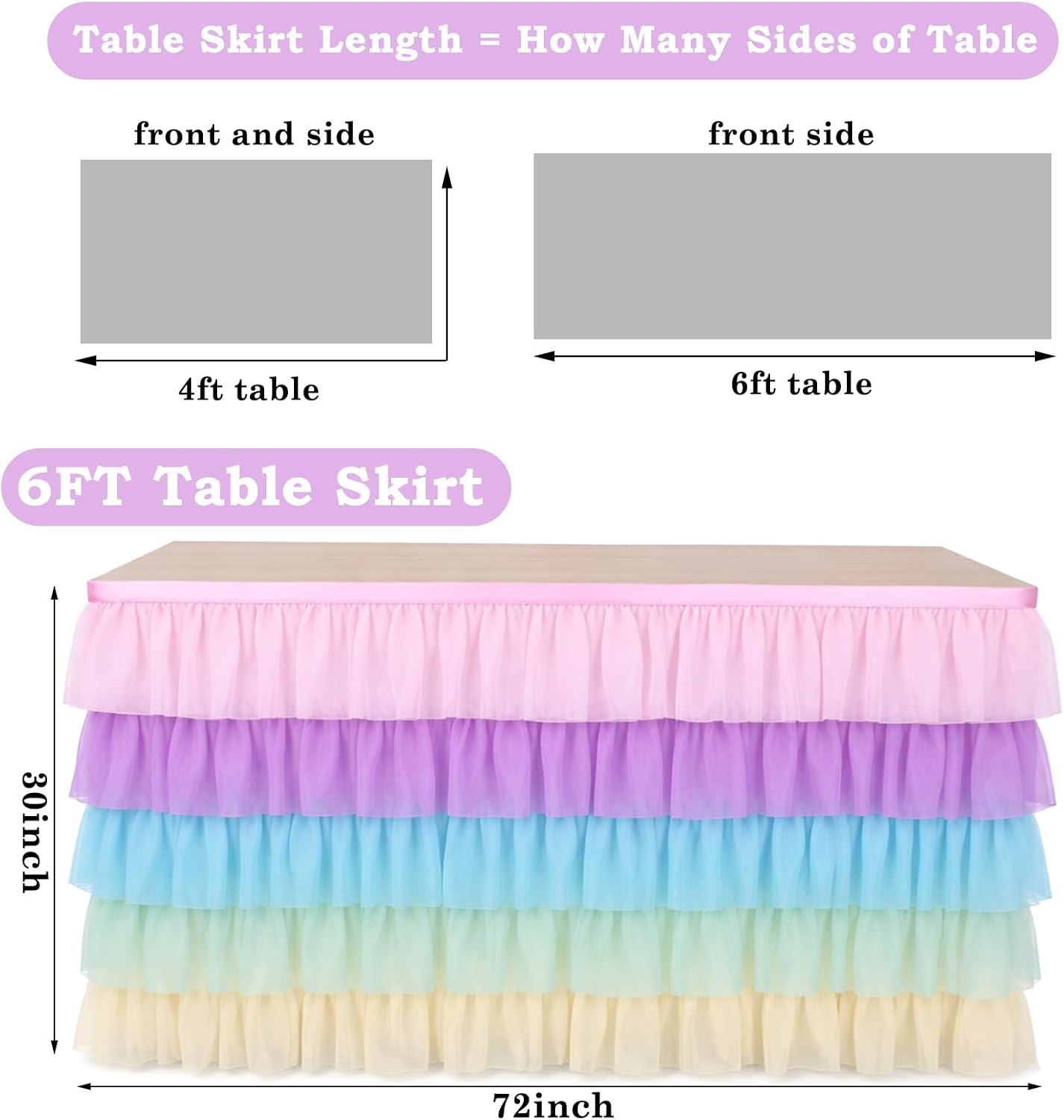 Ashenby 6 Ft X 30 in Pastel Ruffled Teacher Desk Skirt