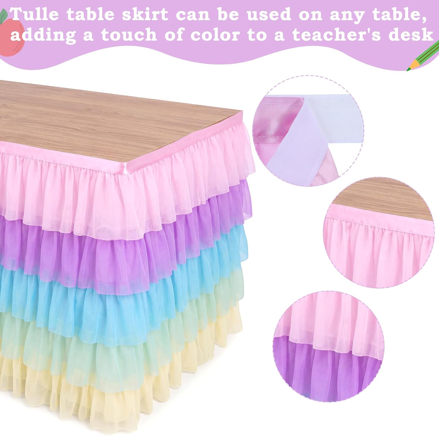 Ashenby 6 Ft X 30 in Pastel Ruffled Teacher Desk Skirt