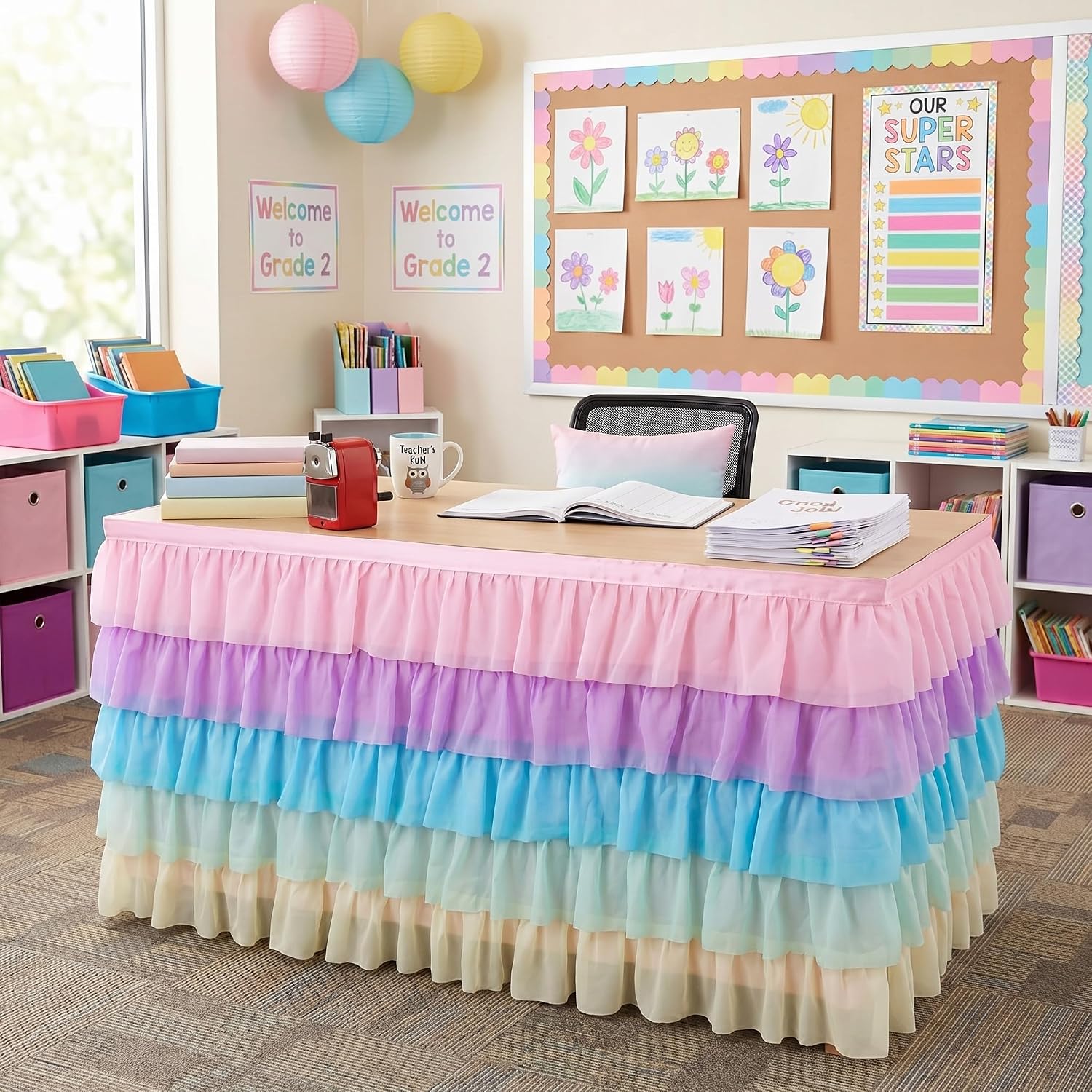 Ashenby 6 Ft X 30 in Pastel Ruffled Teacher Desk Skirt