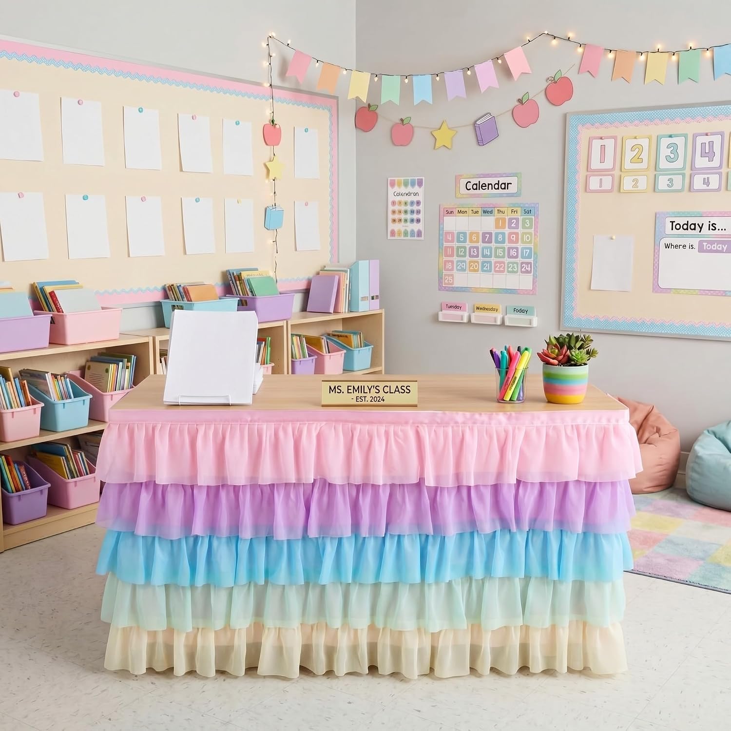 Ashenby 6 Ft X 30 in Pastel Ruffled Teacher Desk Skirt