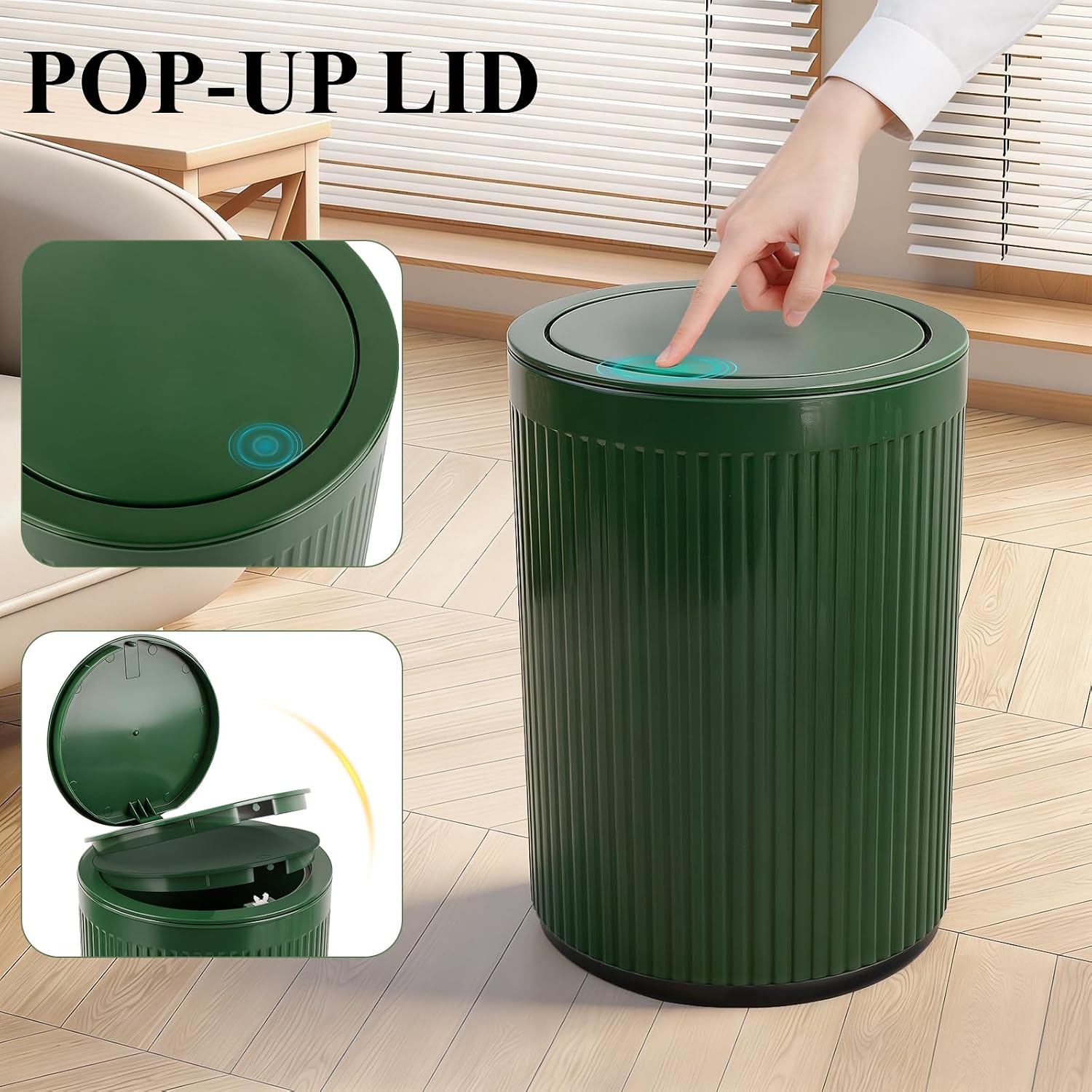 Barleyfield Small Bathroom Trash Can with Lid 2.1 Gallon Plastic Garbage Can Green