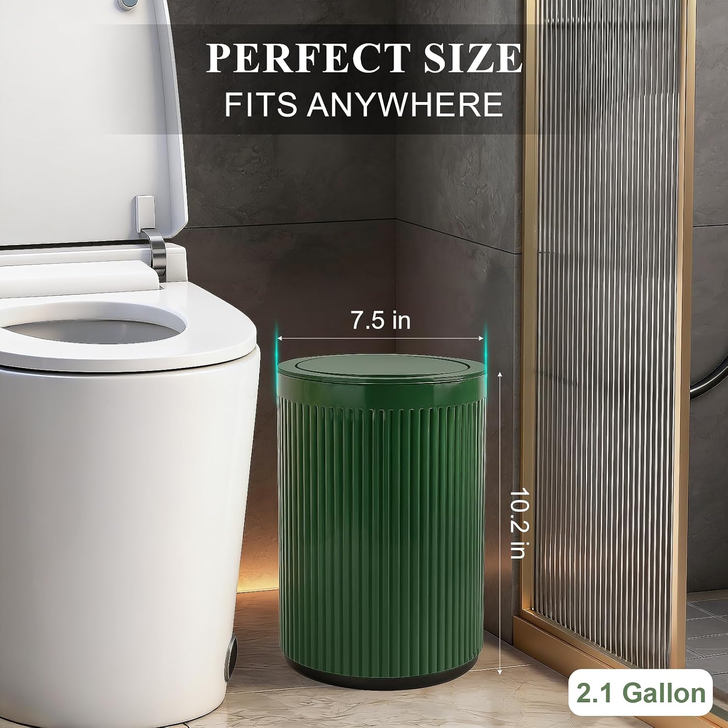 Barleyfield Small Bathroom Trash Can with Lid 2.1 Gallon Plastic Garbage Can Green