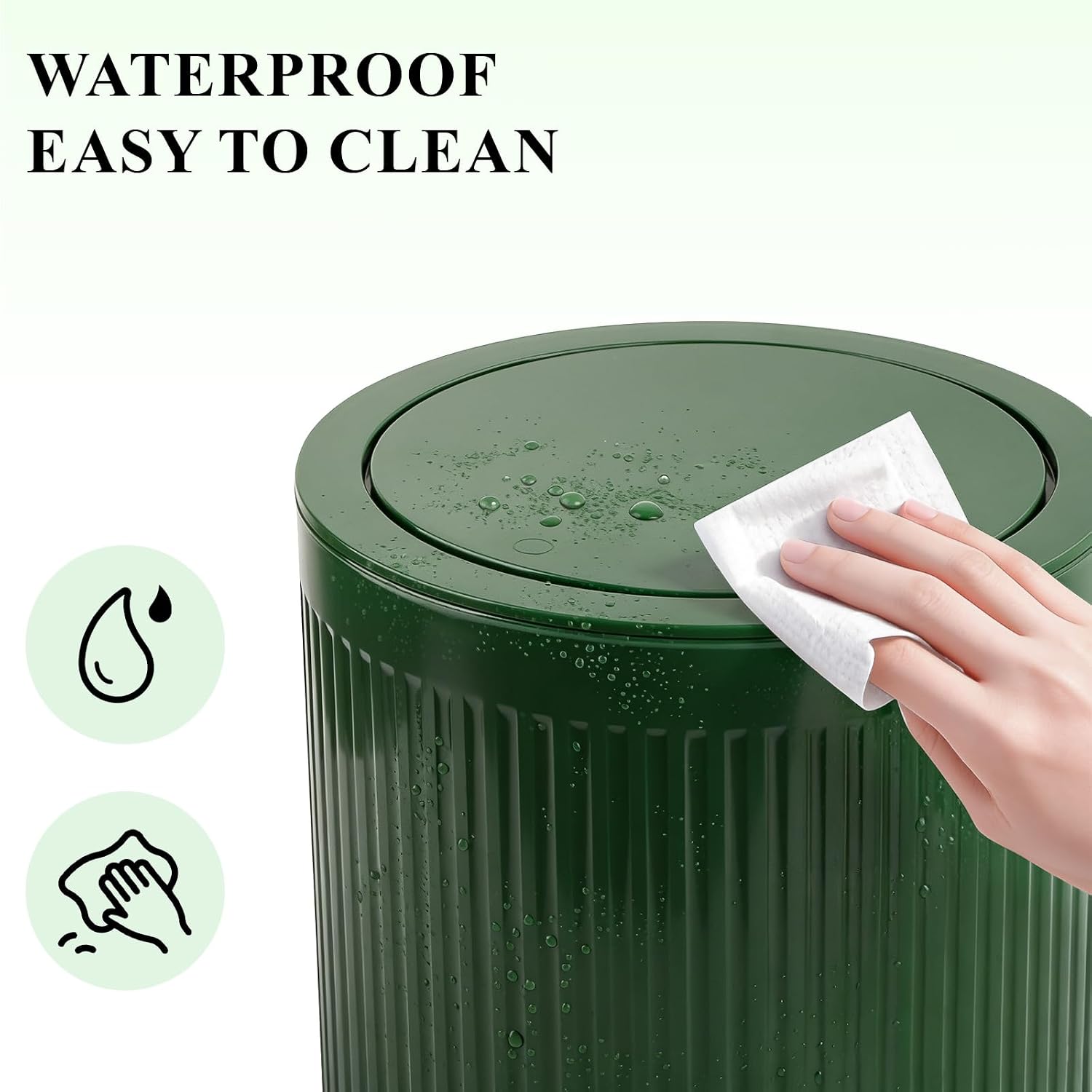 Barleyfield Small Bathroom Trash Can with Lid 2.1 Gallon Plastic Garbage Can Green