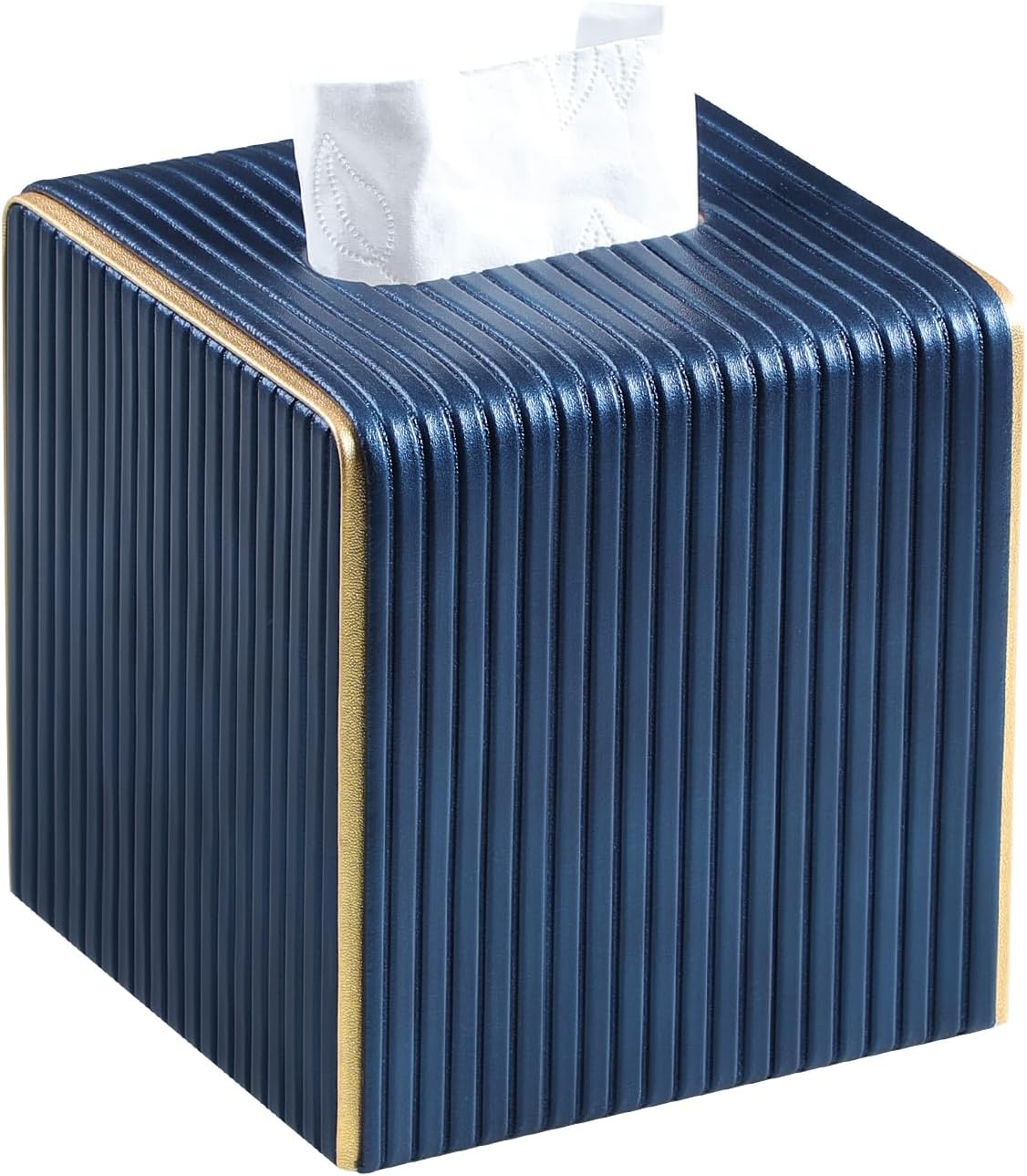 Barleyfield Square Tissue Box Cover, PU Leather Tissue Box Holder Navy Blue, Navy Bue
