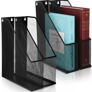 Ashenby 4 Pack Metal Magazine Holder Black Mesh Steel Document Rack 1 Section File Organizer Extra Wide Magazine Folder Storage Desk Tidy for Office