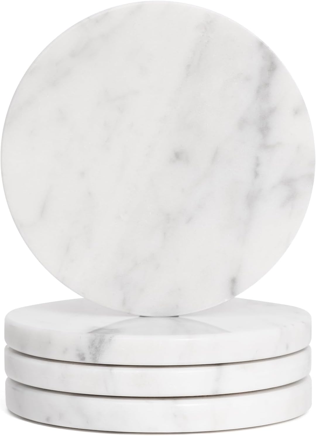 Aldernest Set of 4 White Drink Coasters, 4-Inch Exquisite Marble Stone Coasters, 1.9 pounds
