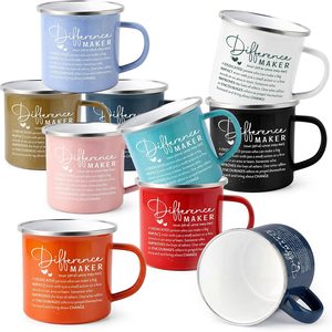 Aldernest 10 Pcs Difference Maker Gift Bulk 12 oz Inspirational Enamel Mugs