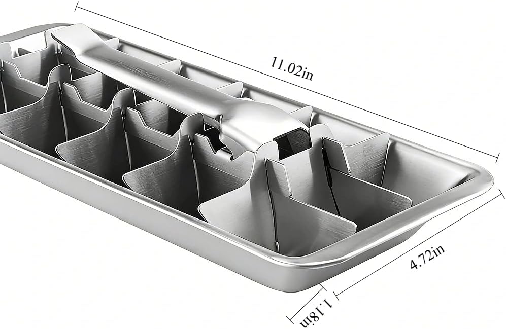 Aldernest Stainless Steel Ice Cube Trays, 18-Slot Detachable & Easy-Release Freezer Tray, 0.01 kg, 11.02x4.72x2.2 inches, Silver