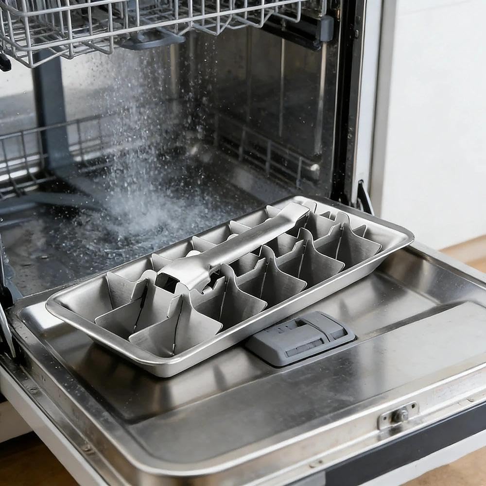 Aldernest Stainless Steel Ice Cube Trays, 18-Slot Detachable & Easy-Release Freezer Tray, 0.01 kg, 11.02x4.72x2.2 inches, Silver