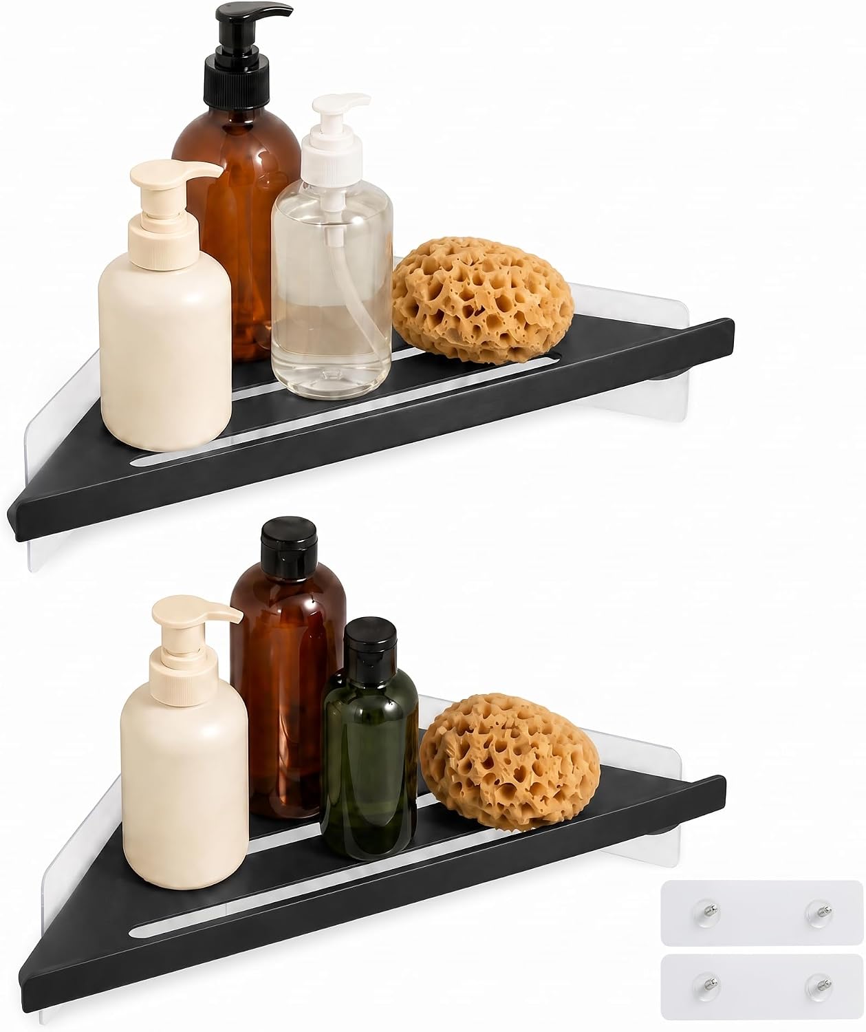 Aldernest Corner Shower Shelf, 8 Inch Matte Black 2-PACK Bathroom Corner Organizer