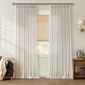 Rowanmere Pinch Pleated 90 Inch Thick Linen Curtains for Living Room 2 Panels Natural, 16 ounces