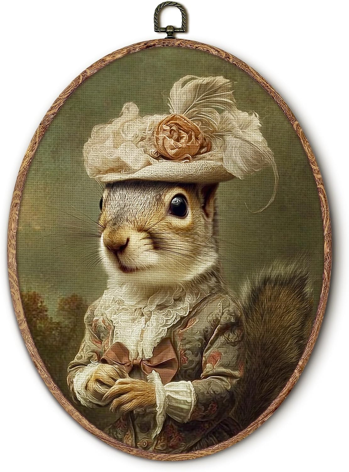 NestlyCo Vintage Whimsical Squirrel Oval Wall Art Framed, 11.5"L x 8.5"W, victorian squirrel