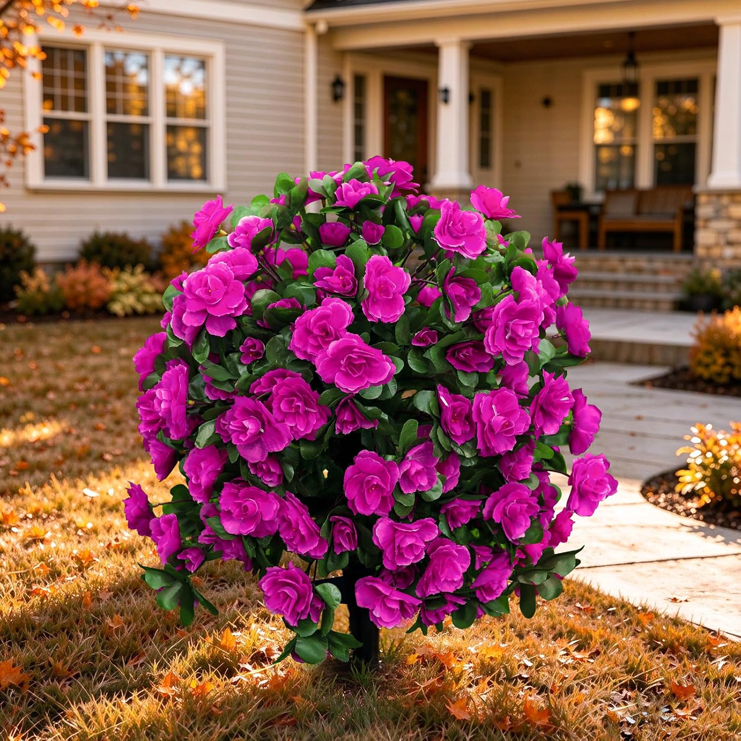 Ashenby Artificial Silk Azalea Flowers Topiary Ball with Ground Stake, Purple, 8.64 ounces