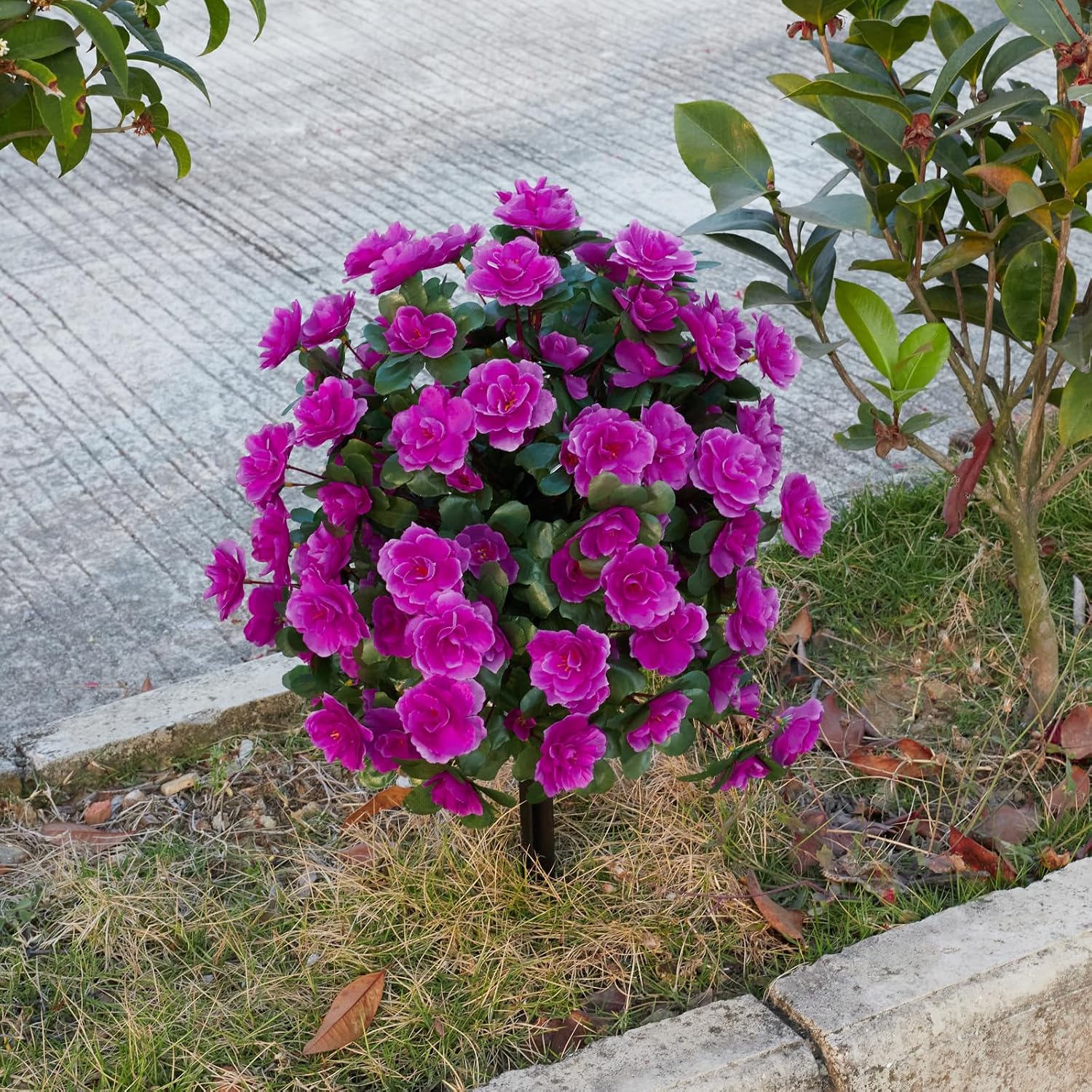 Ashenby Artificial Silk Azalea Flowers Topiary Ball with Ground Stake, Purple, 8.64 ounces