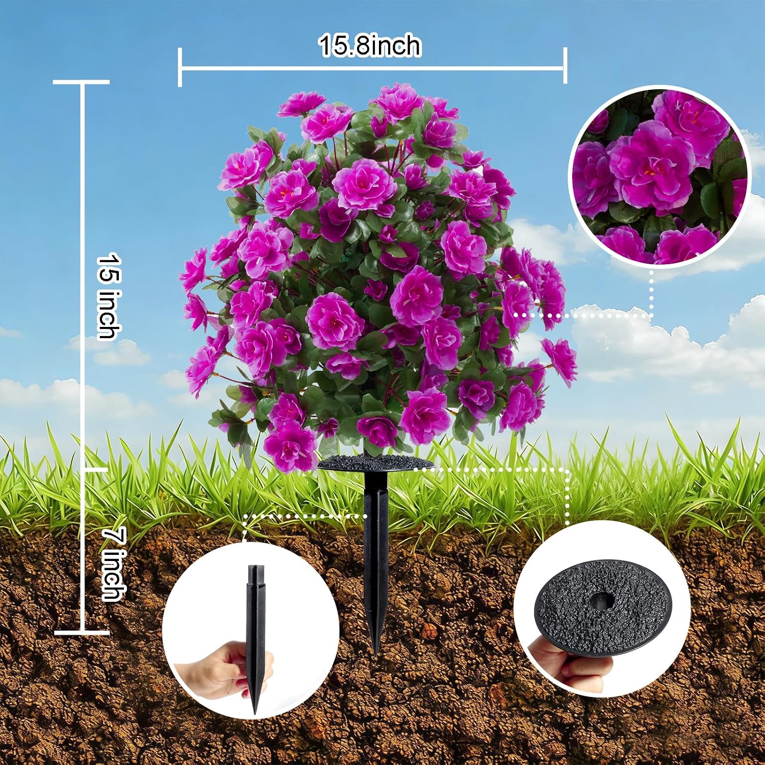 Ashenby Artificial Silk Azalea Flowers Topiary Ball with Ground Stake, Purple, 8.64 ounces