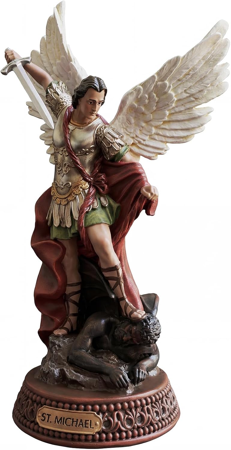Quillstone 12 Inch St Michael The Archangel Statue Painted in Full Color, Brown