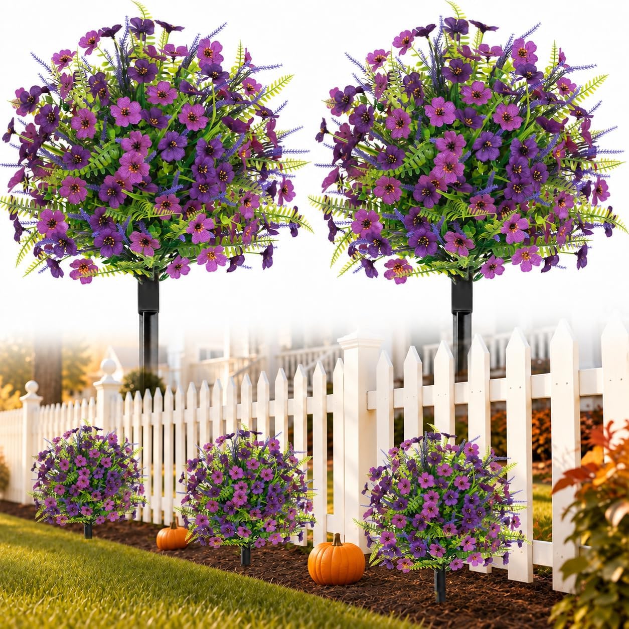 Barleyfield 2 Pack 24" Fall Artificial Mums Topiary Balls with Ground Stakes, 16 ounces