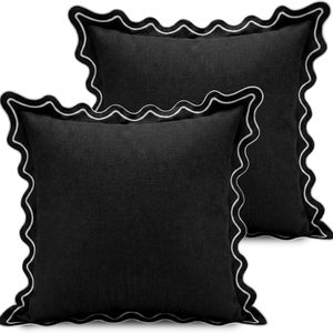 Aldernest 2 Pack Outdoor Waterproof Pillow Covers Decorative Farmhouse Garden Pillowcase Scalloped Throw Cushion Cases for Patio Porch Tent Sofa