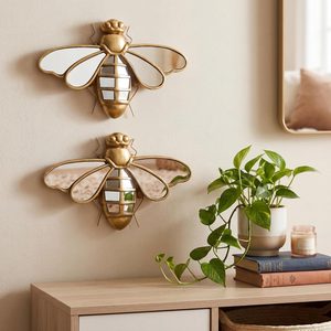 Ashenby 2 Pcs Gold Resin Bee Mirror Wall Decor Vintage Insect Wall Art, 2.4 pounds, Brass