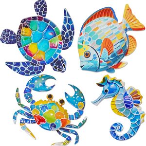 Quillstone Metal Beach Wall Decor Art, 3D Colorful Sea Turtle Fish Crab Seahorse Outdoor Sculptures, 15.5 ounces, 8 x 11 inches, Beach, Blue