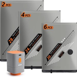 Aldernest Rechargeable Wireless Pump Travel Vacuum Bags Set, 1.6 ounces, 12 Combo Size, Orange
