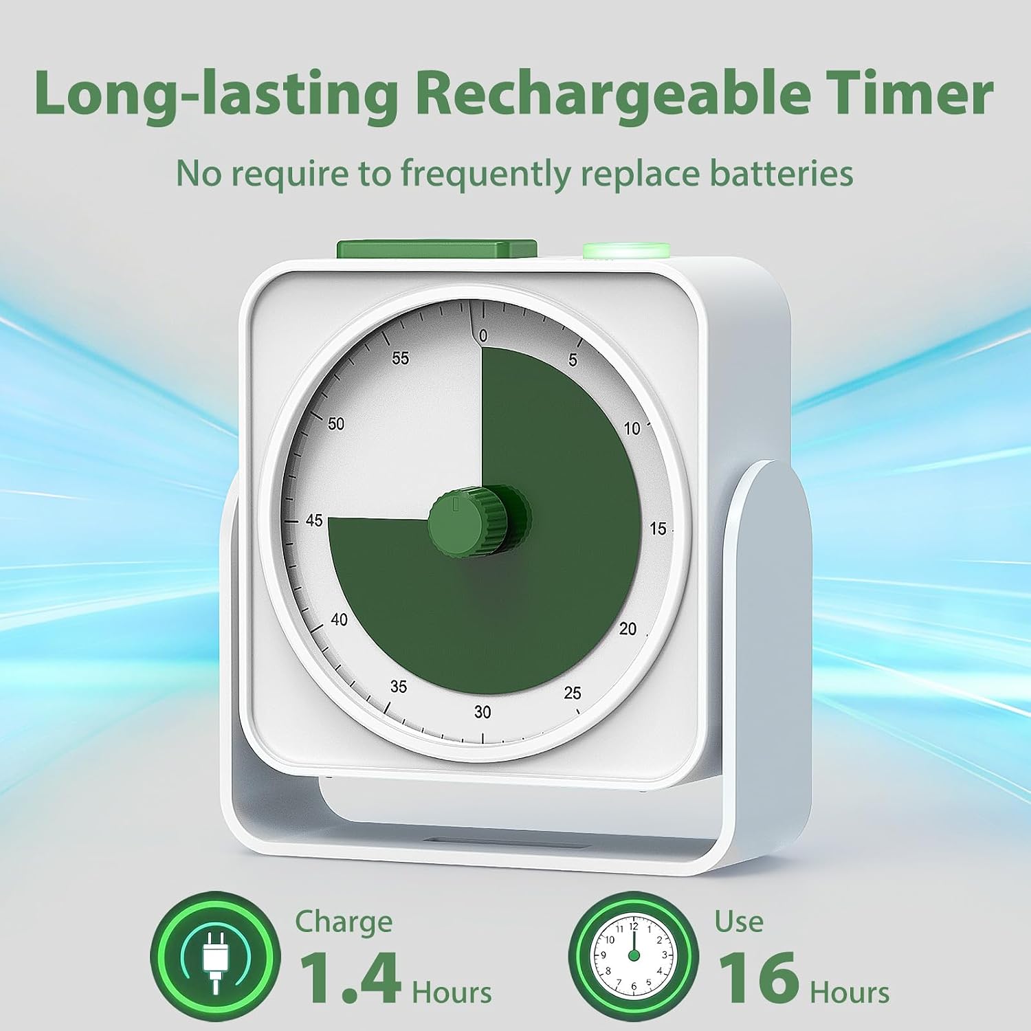 Aldernest Rechargeable Visual Timer 60-Minute for Classroom Countdown Stopwatch Timer, White