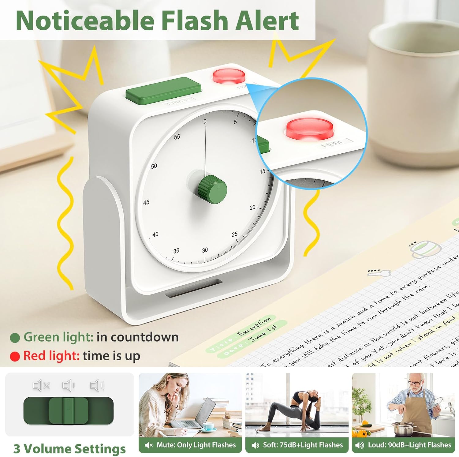 Aldernest Rechargeable Visual Timer 60-Minute for Classroom Countdown Stopwatch Timer, White
