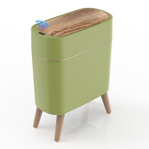 Ashenby Automatic Trash Can, 2.6 Gallon/10L, Wood Grain Lid and Legs, Green