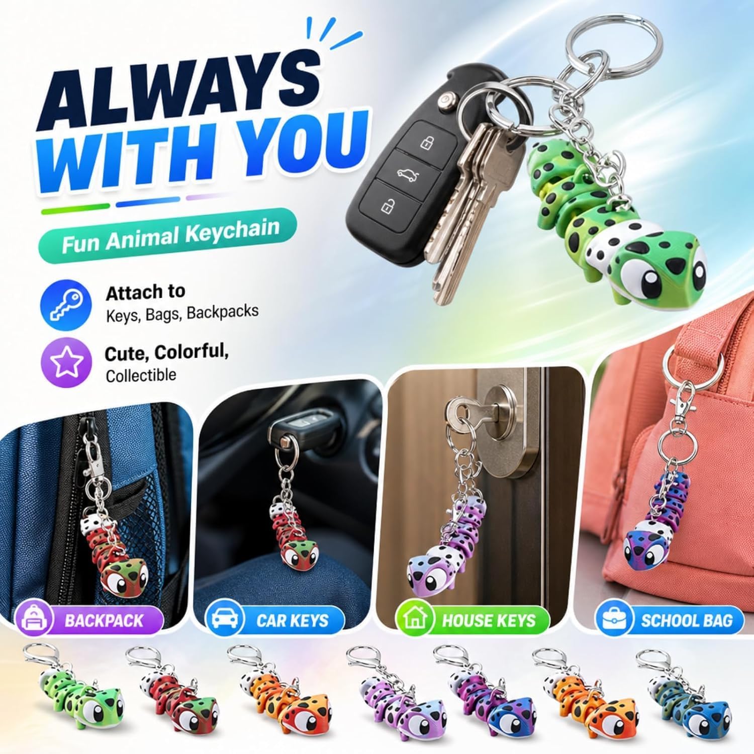 Aldernest 12 Pcs 3D Printed Leopard Gecko Animal Keychains Figure Toy