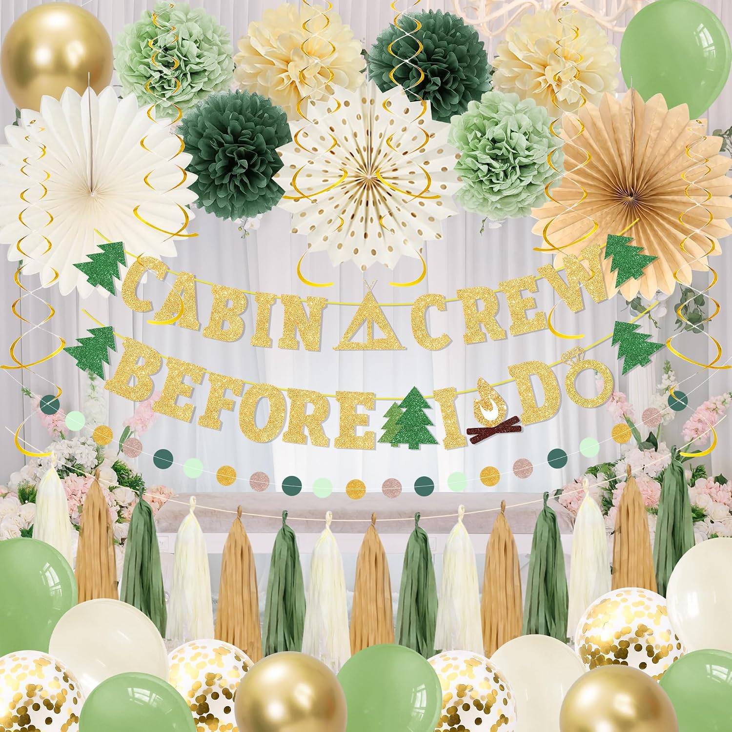Aldernest Camp Bachelorette Party Decorations, Cabin Crew Before I Do Banner, Green, 37 Count