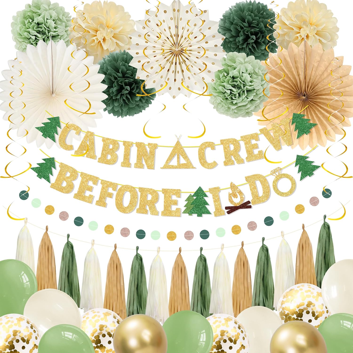 Aldernest Camp Bachelorette Party Decorations, Cabin Crew Before I Do Banner, Green, 37 Count