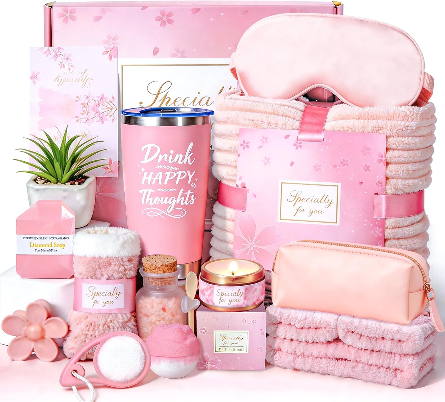 VelloHome 15Pcs Get Well Soon Gift Baskets for Women, Care Package After Surgery, Pink