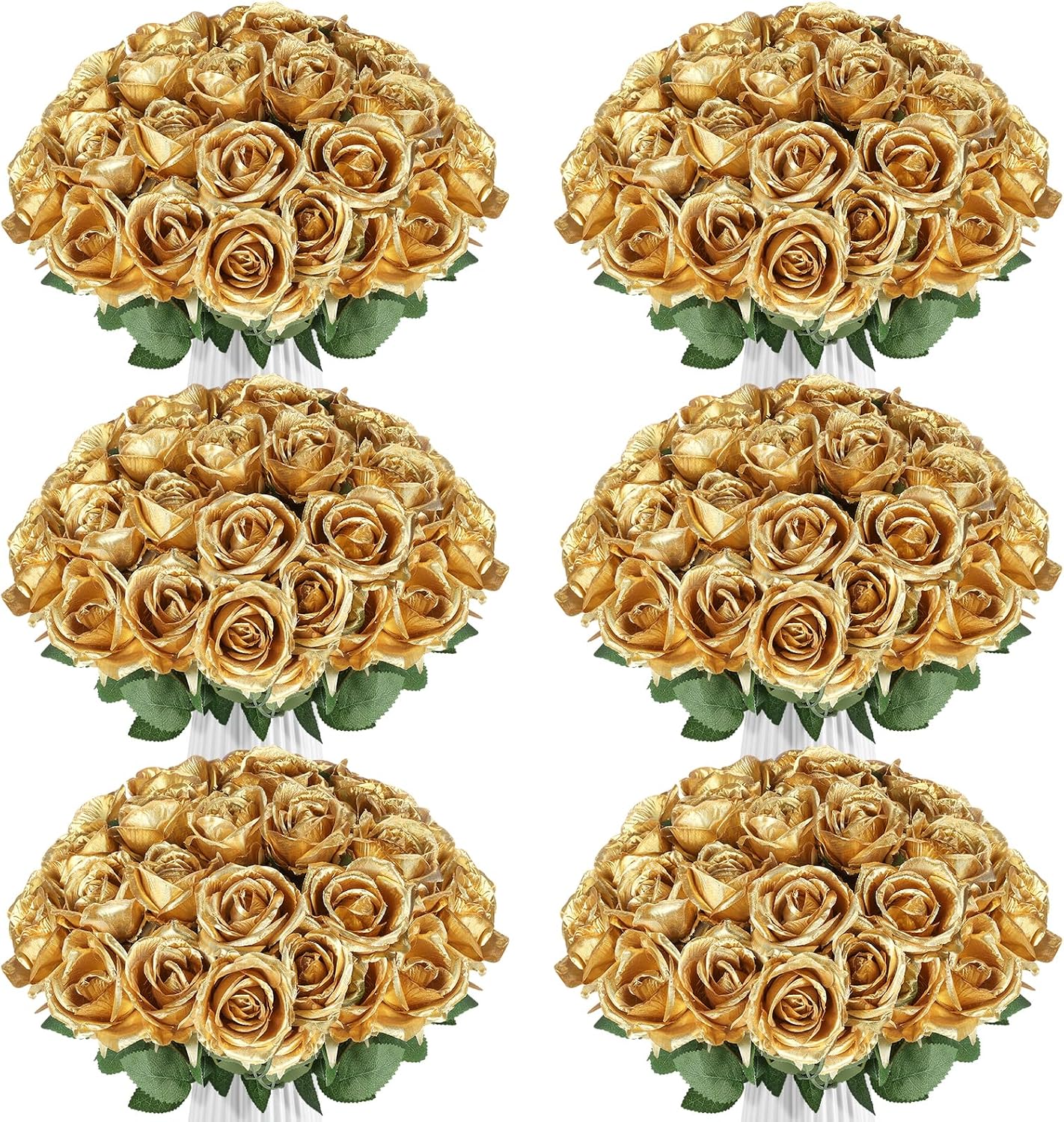 Aldernest 90pcs Silk Roses Artificial Flowers Gold Fake Rose with Long Stem for Arrangement Wedding Party Home Decoration