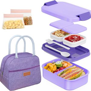Ashenby Bento Box and Lunch Bag Set for Work & School, Purple, 1.5 pounds