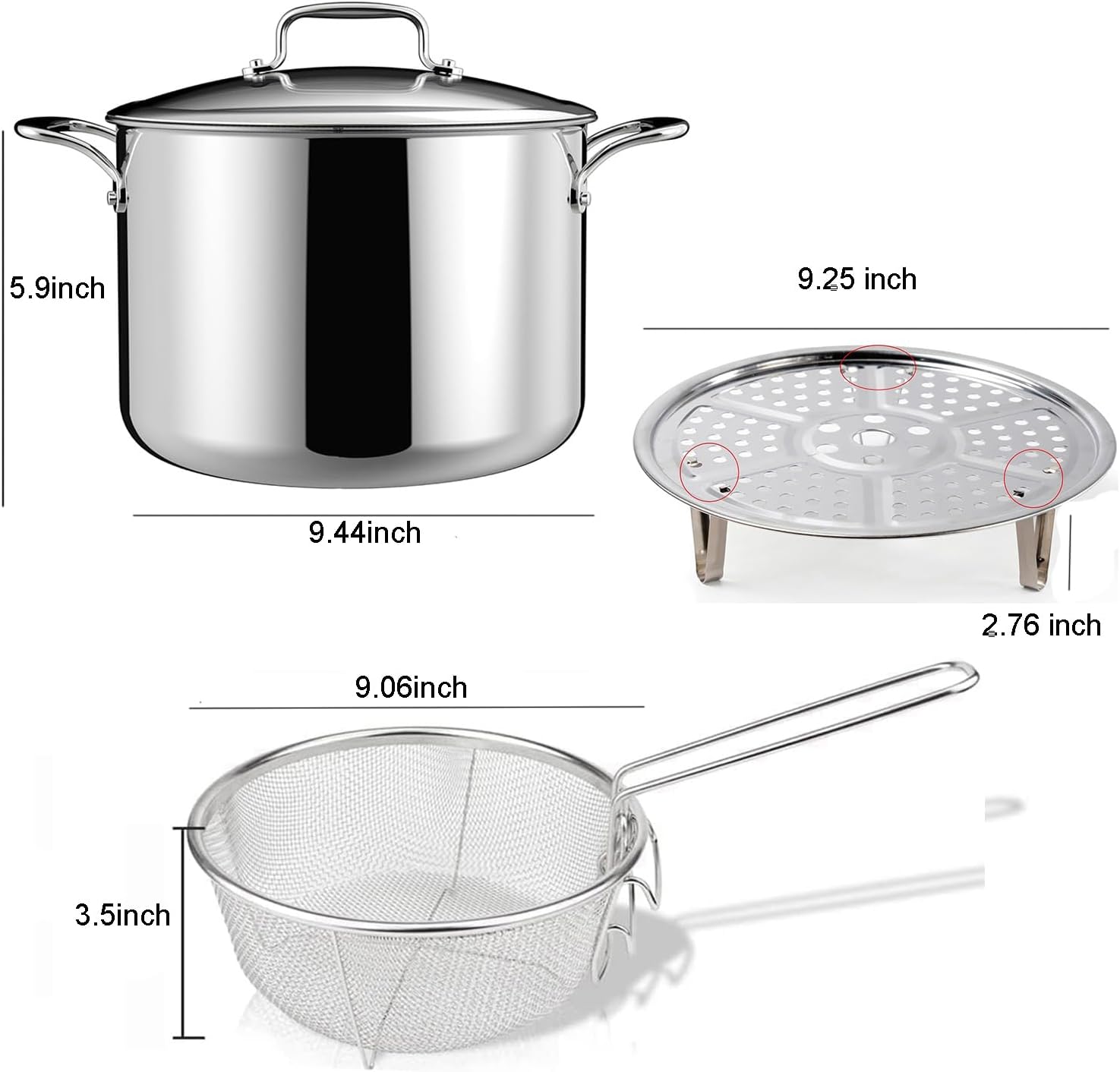 Ashenby 6L/6.4QT Deep Fryer Pot with Basket and Steamer Rack, Silver