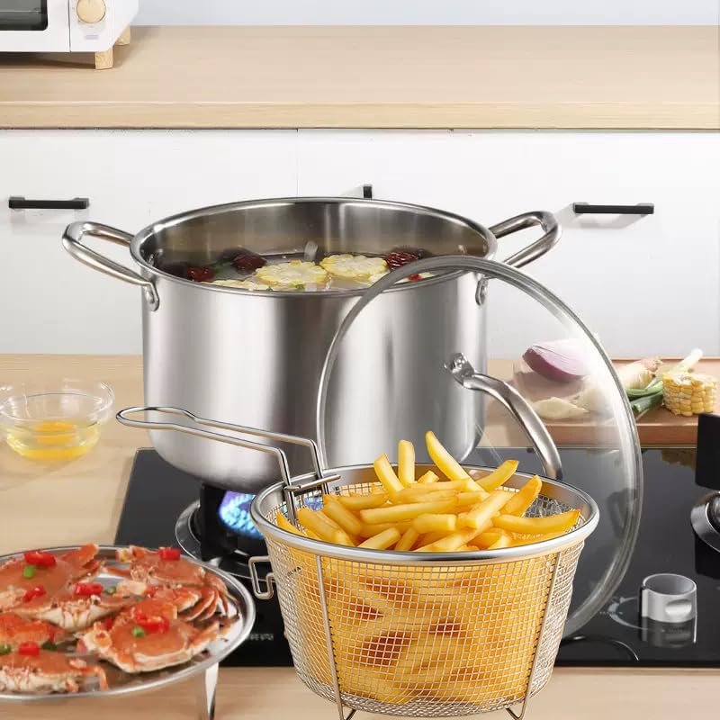 Ashenby 6L/6.4QT Deep Fryer Pot with Basket and Steamer Rack, Silver