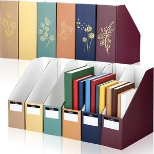 Ashenby 6 Set Floral Cardboard Magazine File Holder with Label for Classroom, 1.29 pounds