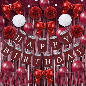 Aldernest 33 Pcs Burgundy Maroon White Birthday Party Decorations, Can Style, Burgundy, Maroon, White, Red