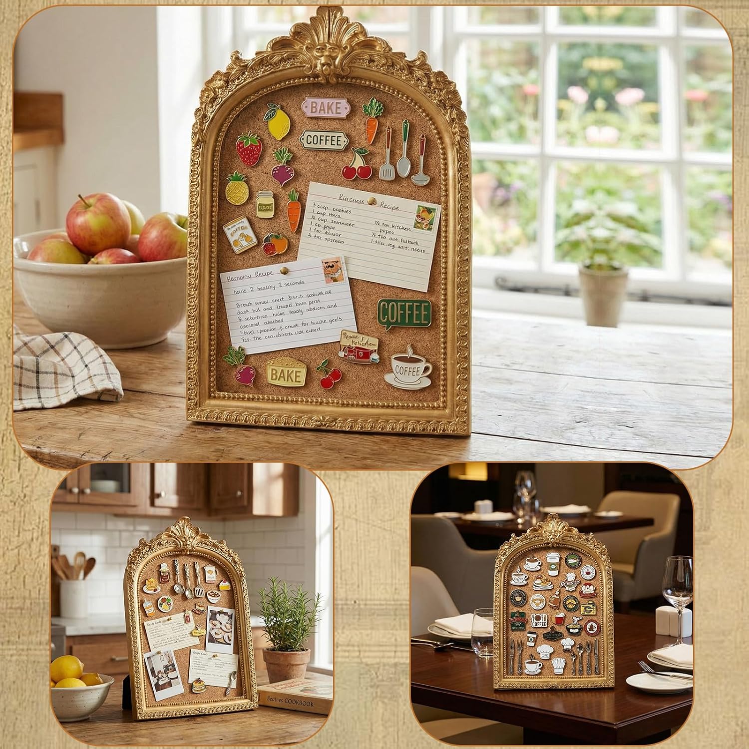 Ashenby 5 x 7 Inch Vintage Pin Display Frame, Decorative Framed Pin Board, Gold