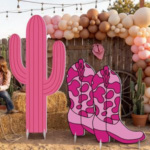 Ashenby 3 Pcs Cowgirl Western Party Decorations, Pink Cactus and 2 Boots, 1.4 pounds