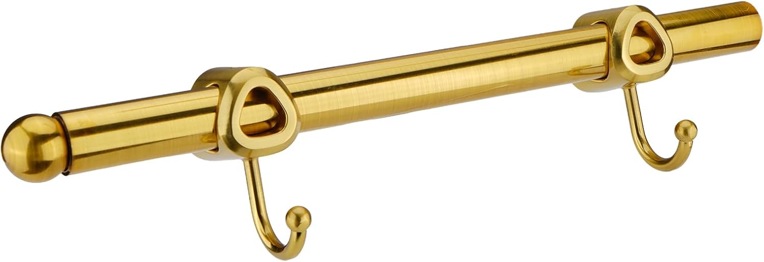 Barleyfield Valet Rod for Closet Pull Out with Hooks, Easy To Install, 11.52 ounces, Brushed Gold