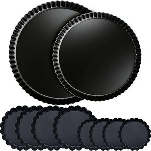 Aldernest Tart Pan Set, 10 & 9 Inch Tart Pans with 5 & 4 Inch Mini Tart Pans Removable Bottom, Black