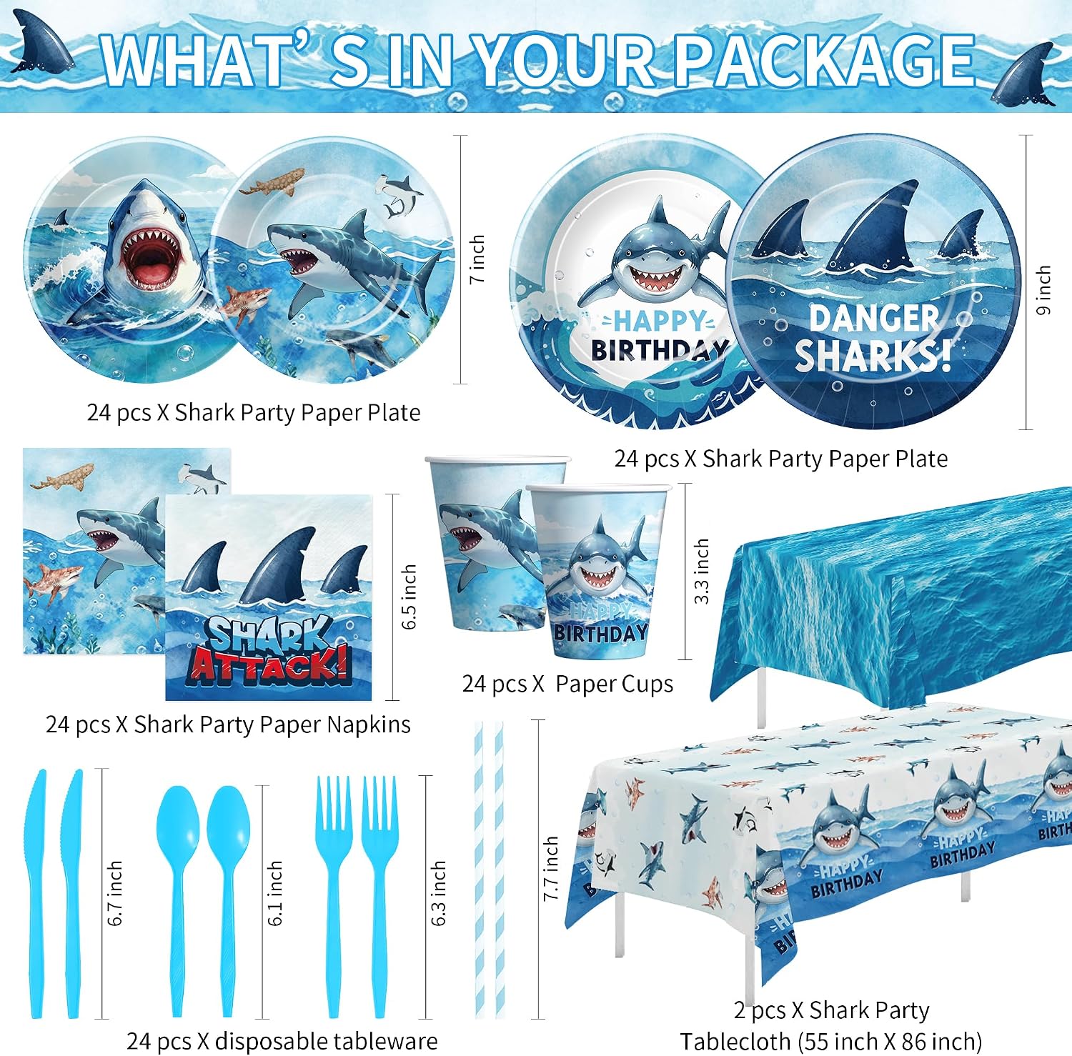 Barleyfield Shark Birthday Party Decorations, Ocean Theme Shark Party Supplies, 2.8 pounds, Blue, 195 Count