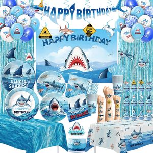Barleyfield Shark Birthday Party Decorations, Ocean Theme Shark Party Supplies, 2.8 pounds, Blue, 195 Count