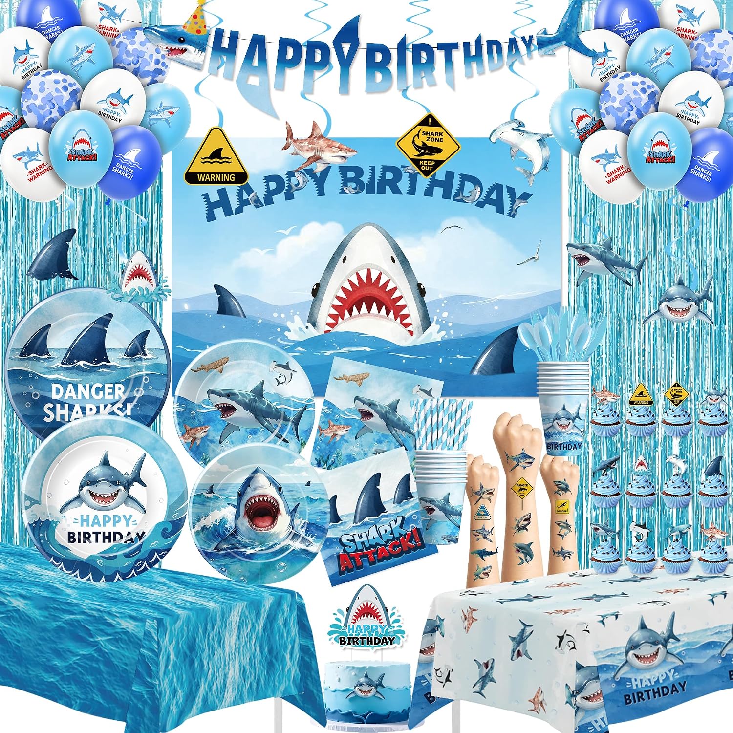 Barleyfield Shark Birthday Party Decorations, Ocean Theme Shark Party Supplies, 2.8 pounds, Blue, 195 Count