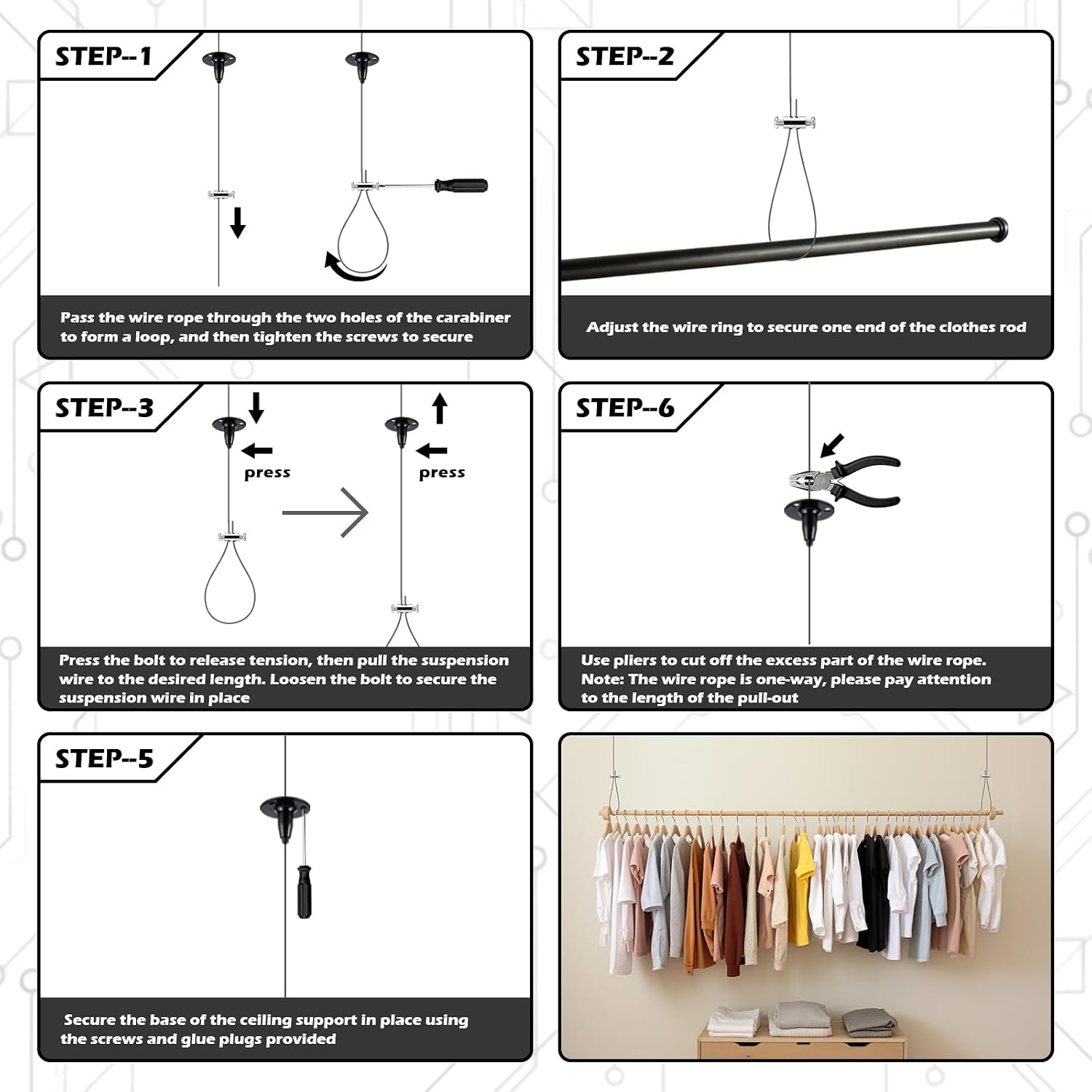 Birchmont 4 Pcs Ceiling Support for Closet Rod Adjustable 60″ Ceiling Suspension Holder for Curved