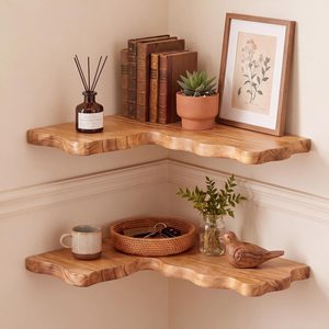 Ashenby 2 Pack Corner Floating Shelves, Paulownia Wood, 16 x 12 Inch, 4.9 pounds, Natural