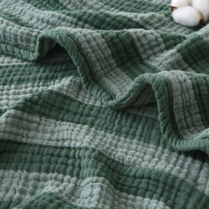 Aldernest Muslin Cotton Blanket Striped Adults Forest Green Throw XL 50" x 70"