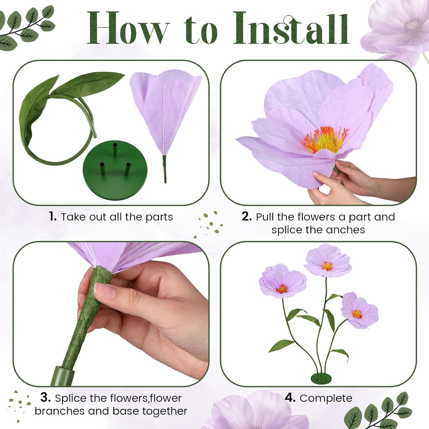 Ashenby 6ft Purple Giant Flowers for Decoration with Stand, Fake Poppy