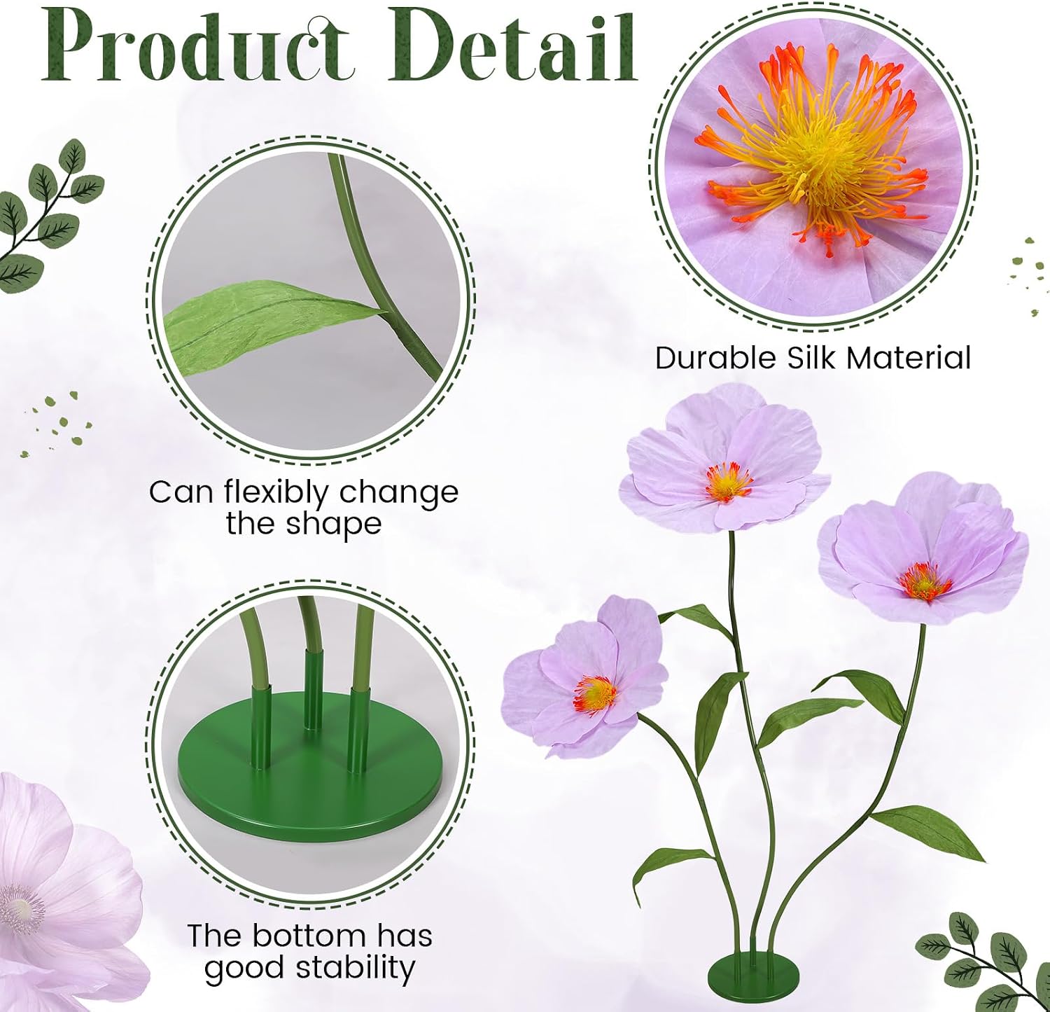 Ashenby 6ft Purple Giant Flowers for Decoration with Stand, Fake Poppy